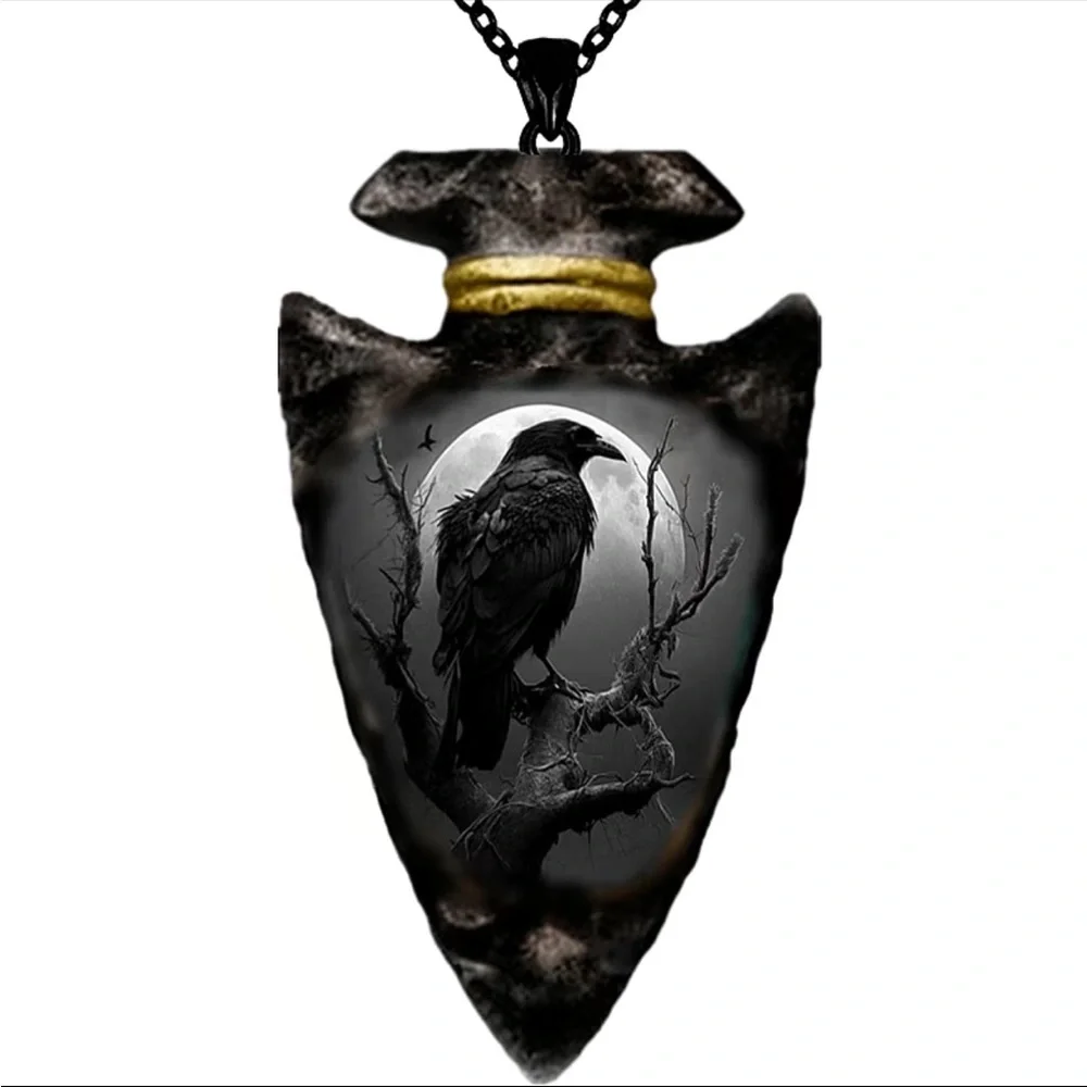Gothic Geometric Triangle Black Chain Pendant Crow Necklace Faux Fashion Jewelry